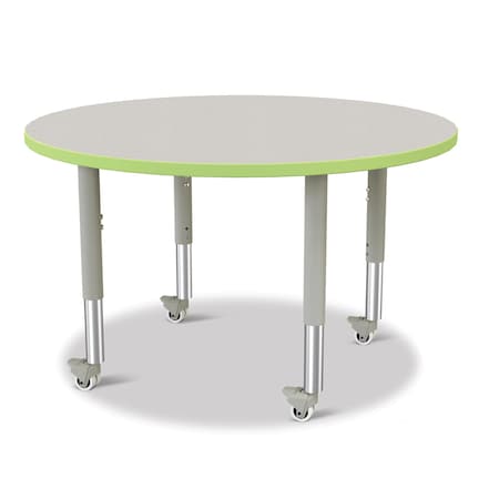 Jonti-Craft Berries Round Activity Table, 42 in. Diameter, Mobile, Freckled Gray/Key Lime/Gray 6468JCM130